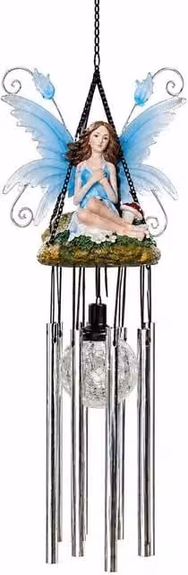 NESTLUNE Blue Solar Powered Fairy Wind Chime, H 100 cm x W 15 cm x D 15 cm