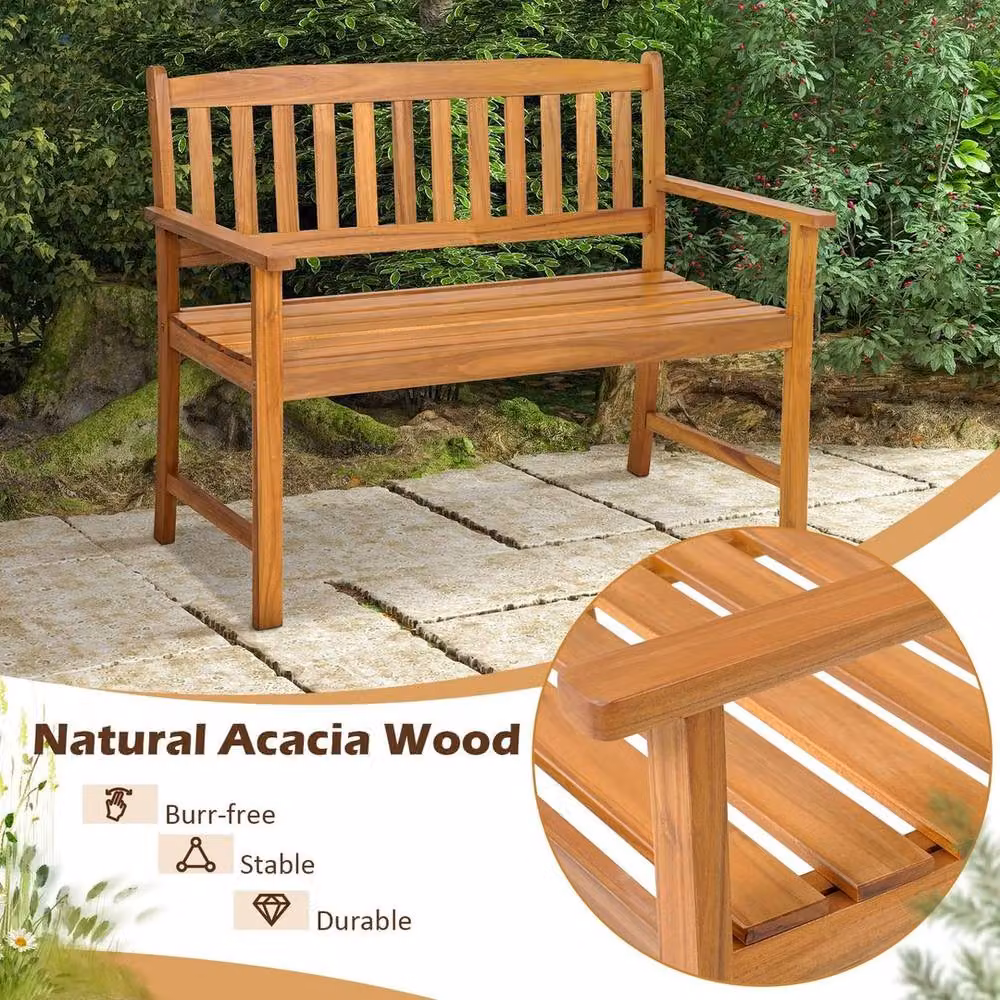 FORGEVIO 2-Person Acacia Wood Outdoor Patio Bench in Brown, W/D/H: 100 x 50 x 50 cm – 5