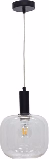 First Choice Lighting Bletch Art Deco Pendant Fitting with Black Metal and Transparent Glass Shade