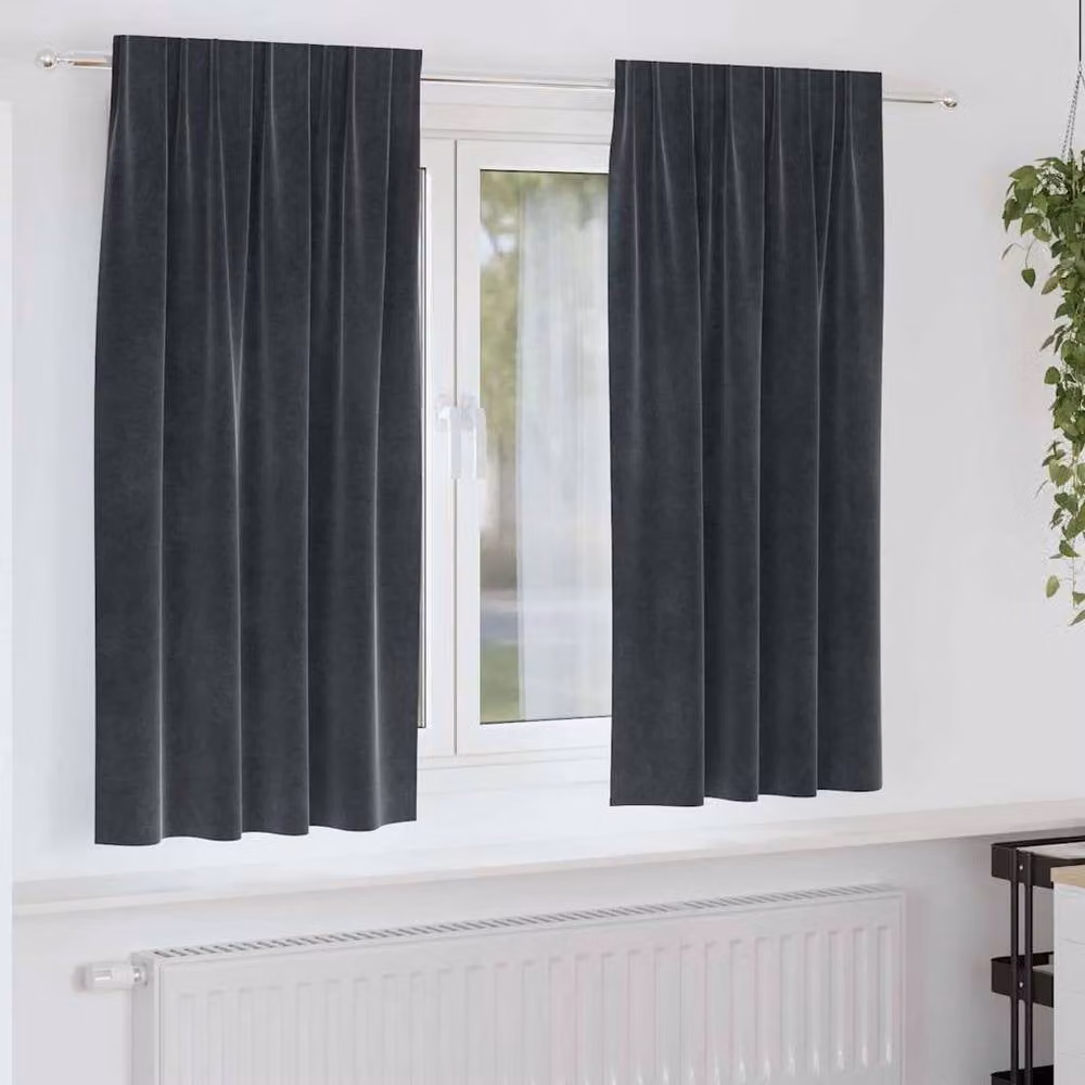 Berkfield Home Dark Grey Velvet Blackout Curtains with Top Tape, 2 Pack – 2