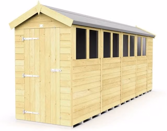 Buttercup Farm Apex Wooden Shed with Single Door and Windows in Brown, W: 118 cm, D: 560 cm, H: 217 cm – 1