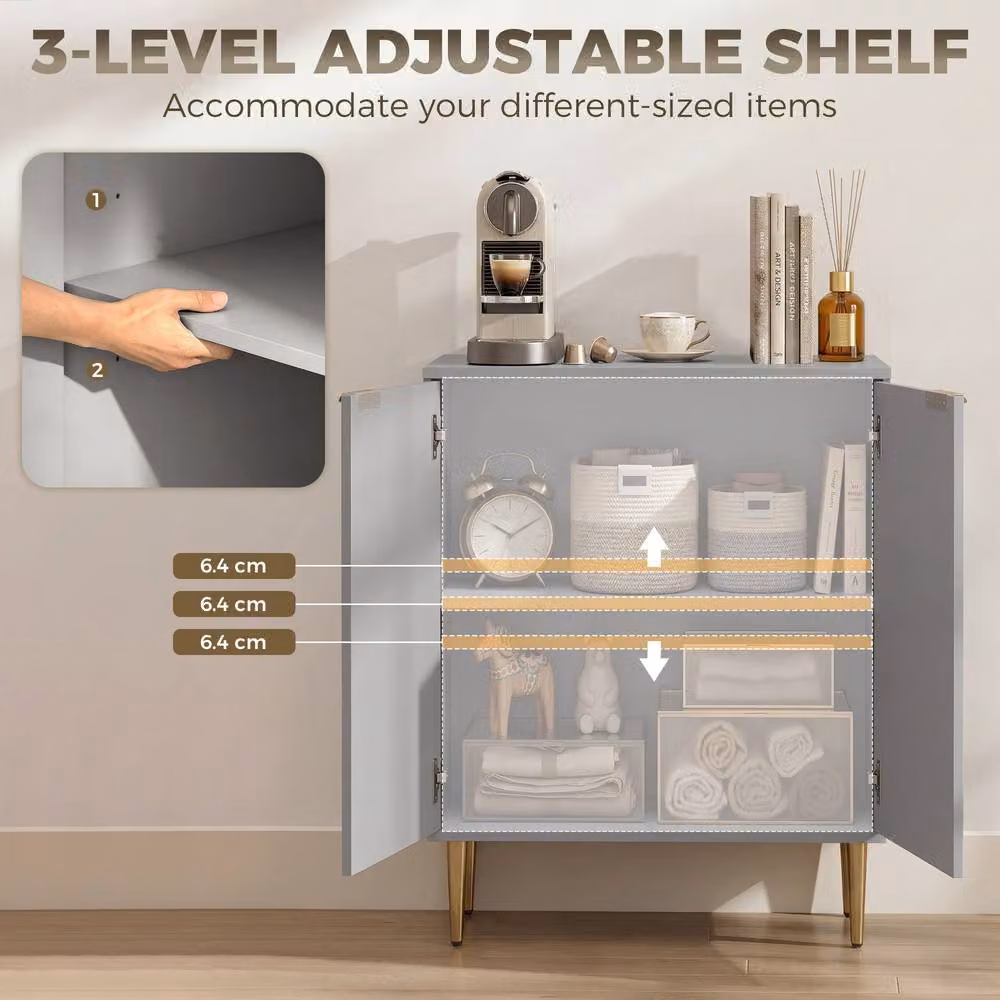 STILVORA Modern Grey Sideboard with Adjustable Shelf and Metal Legs, W/D/H: 80 x 40 x 60 cm – 4