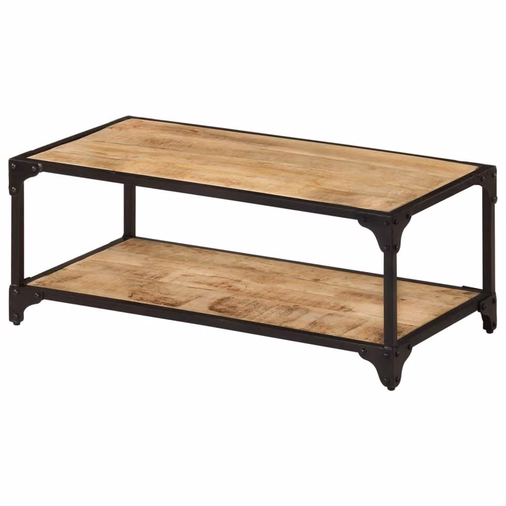Berkfield Home Solid Rough Mango Wood Coffee Table in Brown, W/D/H: 90 x 45 x 35 cm – 2