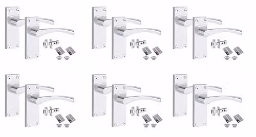 Golden Grace Scroll Latch Door Handles in Polished Chrome, 6 Sets