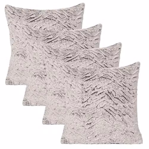 OHS Pack of 4 Two-Tone Faux Fur Cushion Covers in Beige, Grey and Multicolour, W/D/H: 45 x 45 x 45 cm – 1