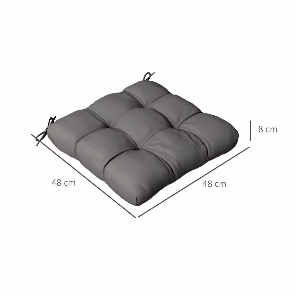 STILVORA Set of 4 Grey Polyester Square Seat Cushions with Ties, W/D/H: 48 x 48 x 4 cm – 3