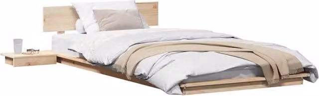 Berkfield Home Soft Floor Bed Frame with Bedside Tables in Natural Solid Pine Wood, W/D/H: 100 x 200 cm