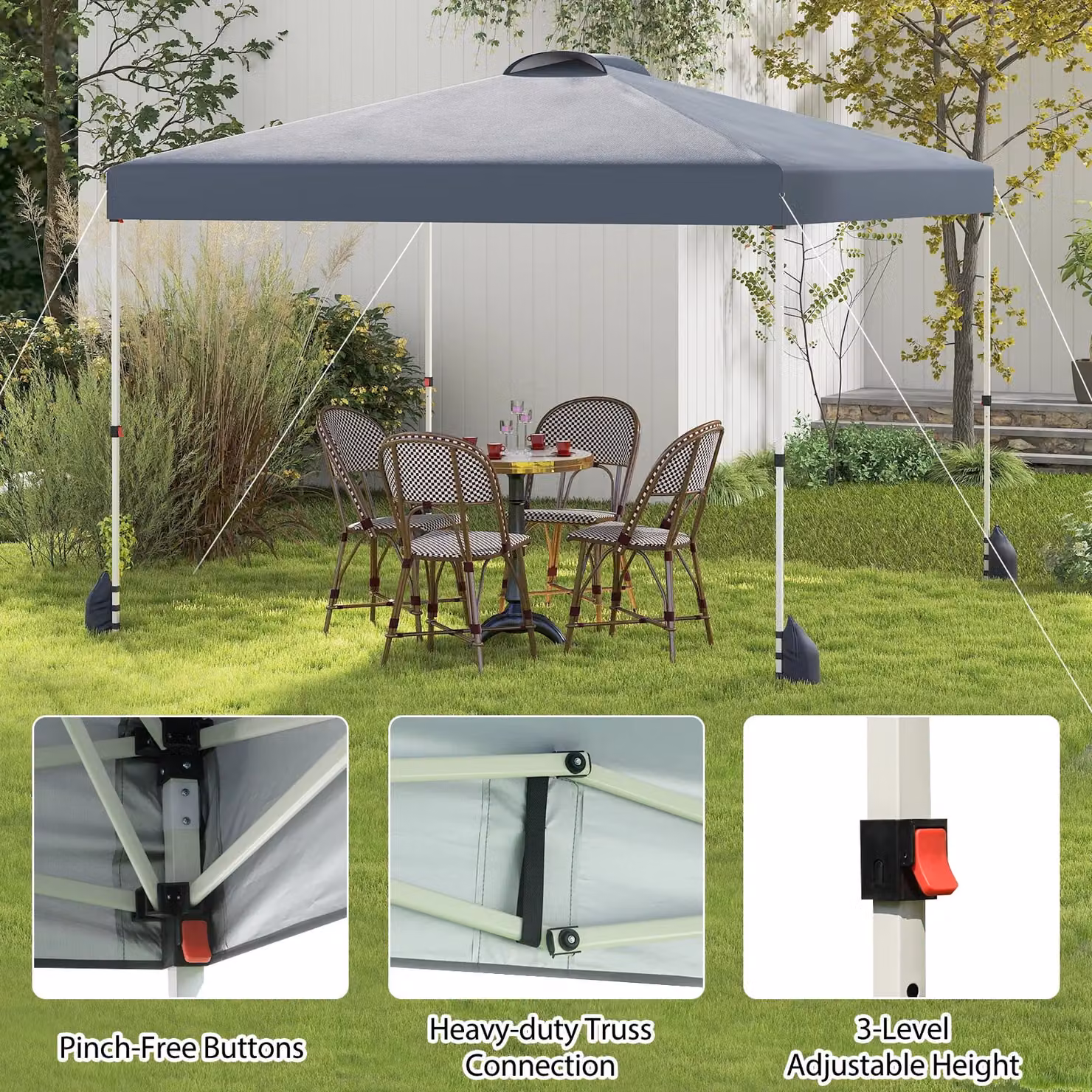 Gymax Pop up Canopy Tent with 1 Sidewall and Wheeled Bag, Grey/Silver, W: 300 cm, D: 300 cm, H: 266 cm – 3