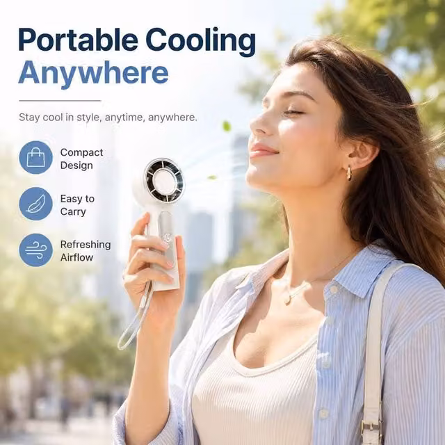 BluCore Mini High Speed Handheld Fan, Portable Rechargeable USB-C Personal Fan in White