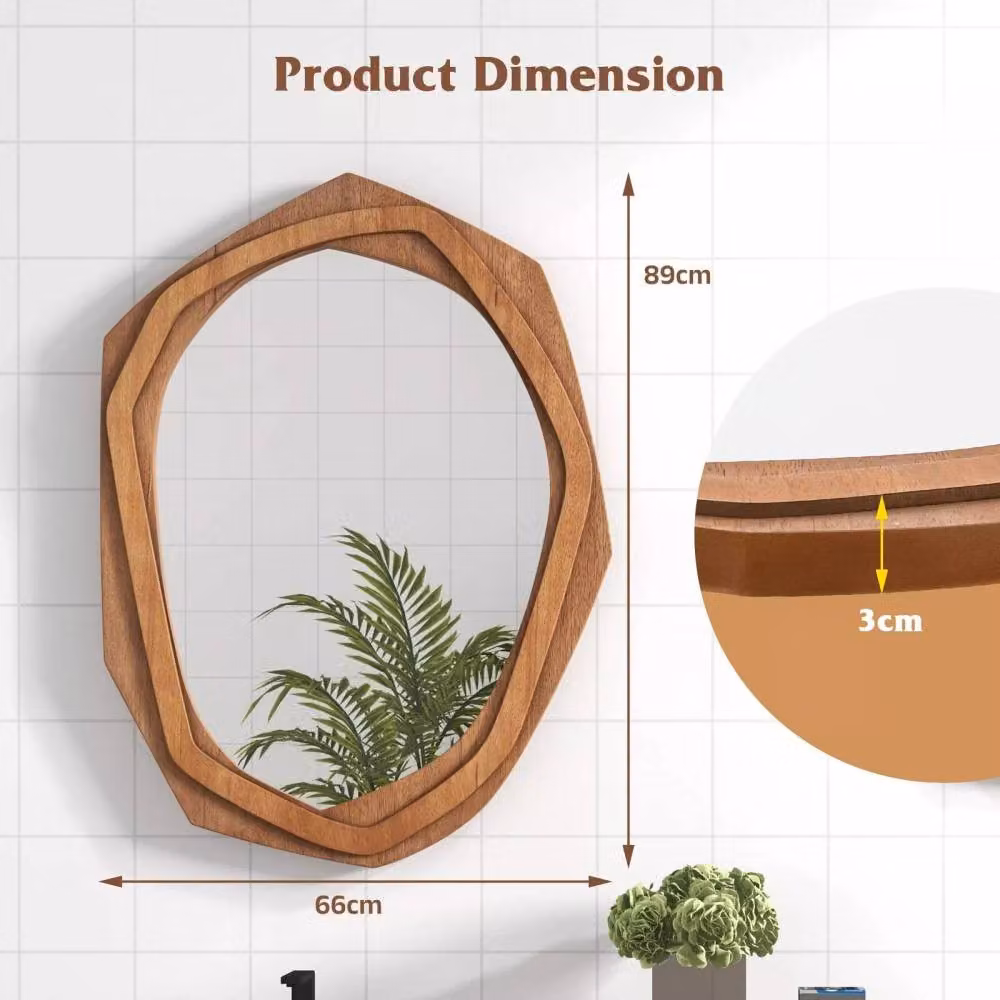 Costway Irregular Framed Wall Mirror in Brown for Makeup and Decoration – 2