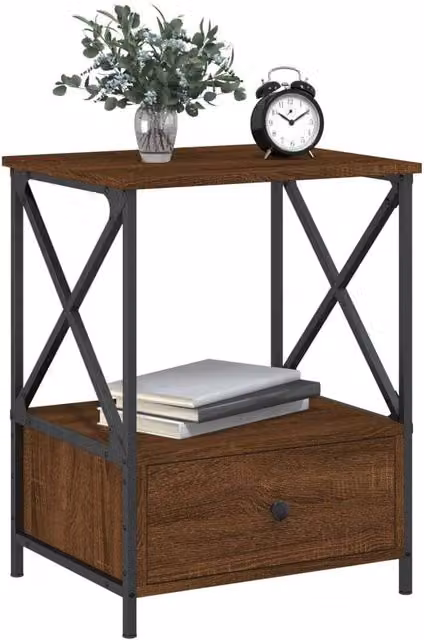 Berkfield Home Set of 2 Durable Bedside Tables in Brown Oak, W/D/H: 50 x 41 x 65 cm