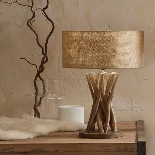Pacific Lifestyle Rustic Driftwood Table Lamp in Beige and Wood