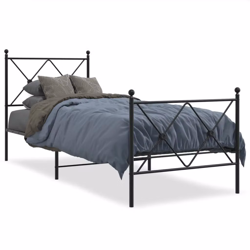 Berkfield Home Metal Bed Frame with Footboard, Black, W: 75 cm, L: 190 cm – 2