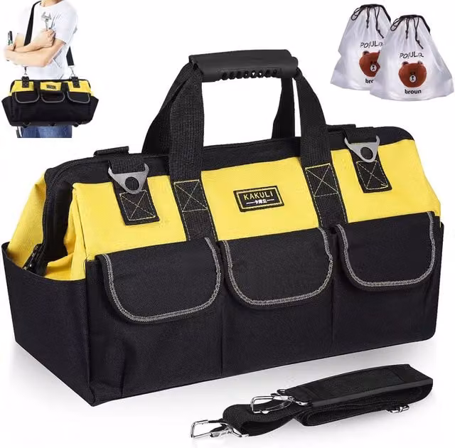 Hinsinc 20 inch Multifunctional Heavy Duty Textile Tool Bag with Shoulder Strap, Multicolour