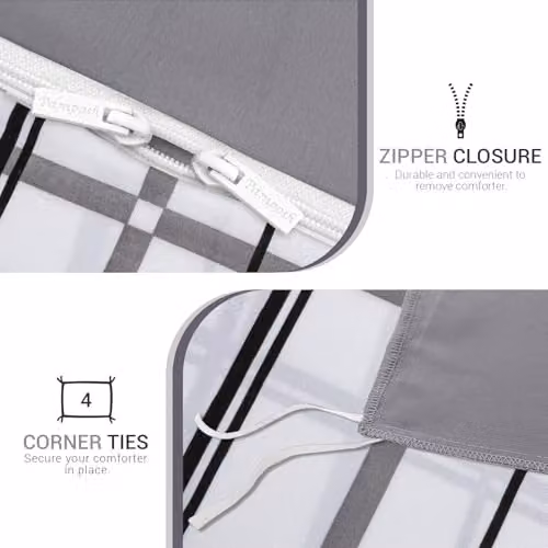 Pamposh Super King Reversible Duvet Set in White, 3-Piece Brushed Microfibre Bedding Set with Zipper Closure, Duvet Cover 200 x 200 cm and Pillowcases 50 x 75 cm – 5