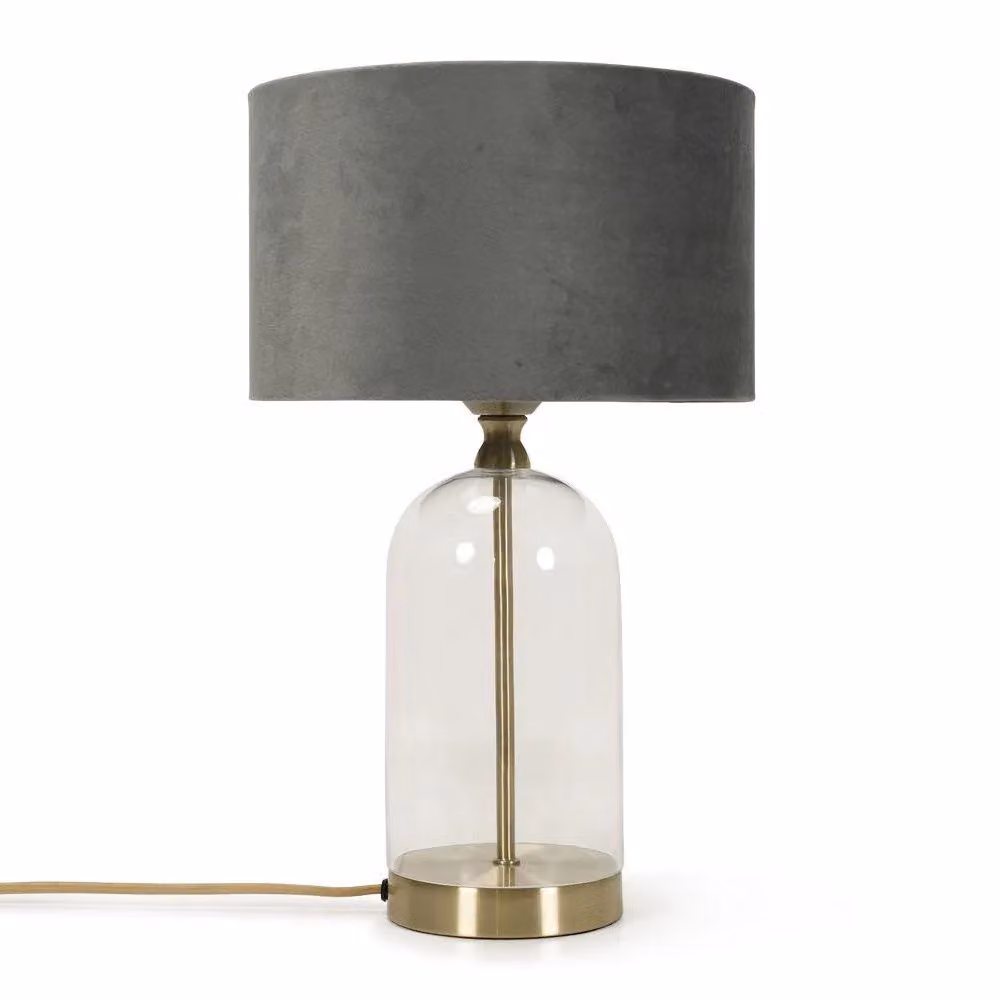 ValueLights Jessy Gold Glass and Metal Table Lamp with Grey Fabric Shade – 2
