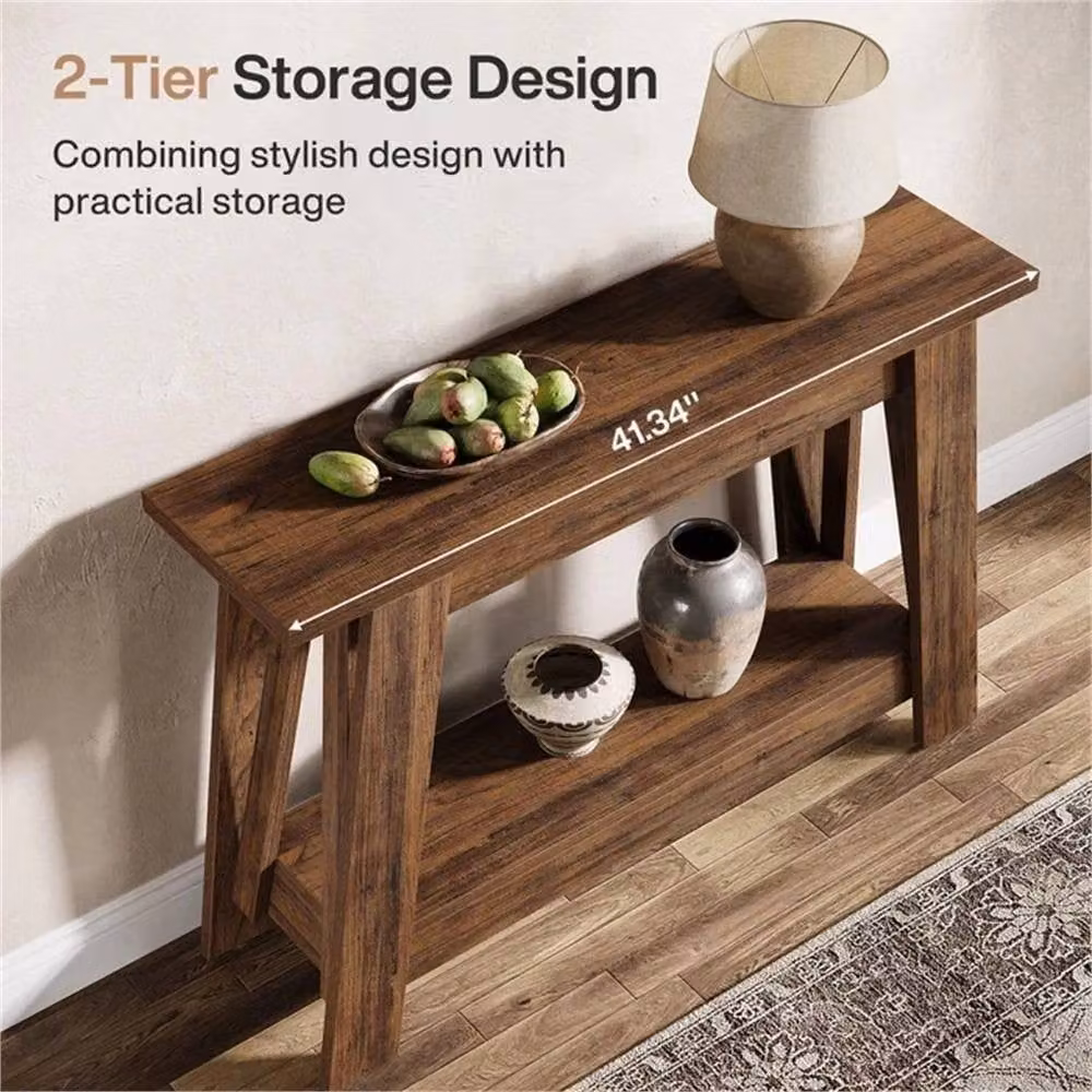 Havendro 2-Tier Rustic Brown Console Table with Storage for Hallways, Width: 105 cm – 3