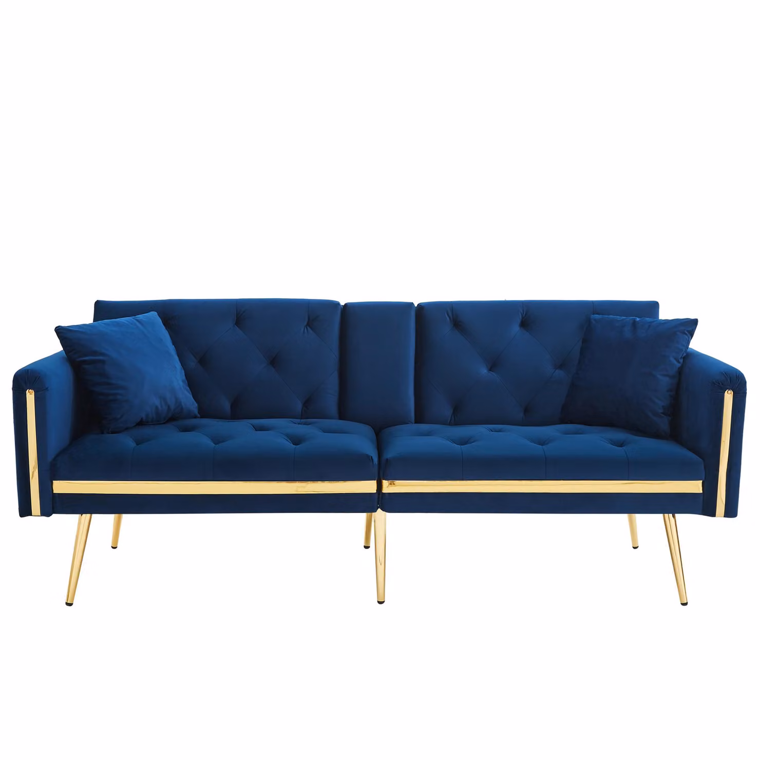 Aosom UK Blue Velvet Two-Seater Convertible Sofa Bed with Adjustable Backrest and High-Density Foam, W/D/H: 174 x 76 x 71.5 cm – 2