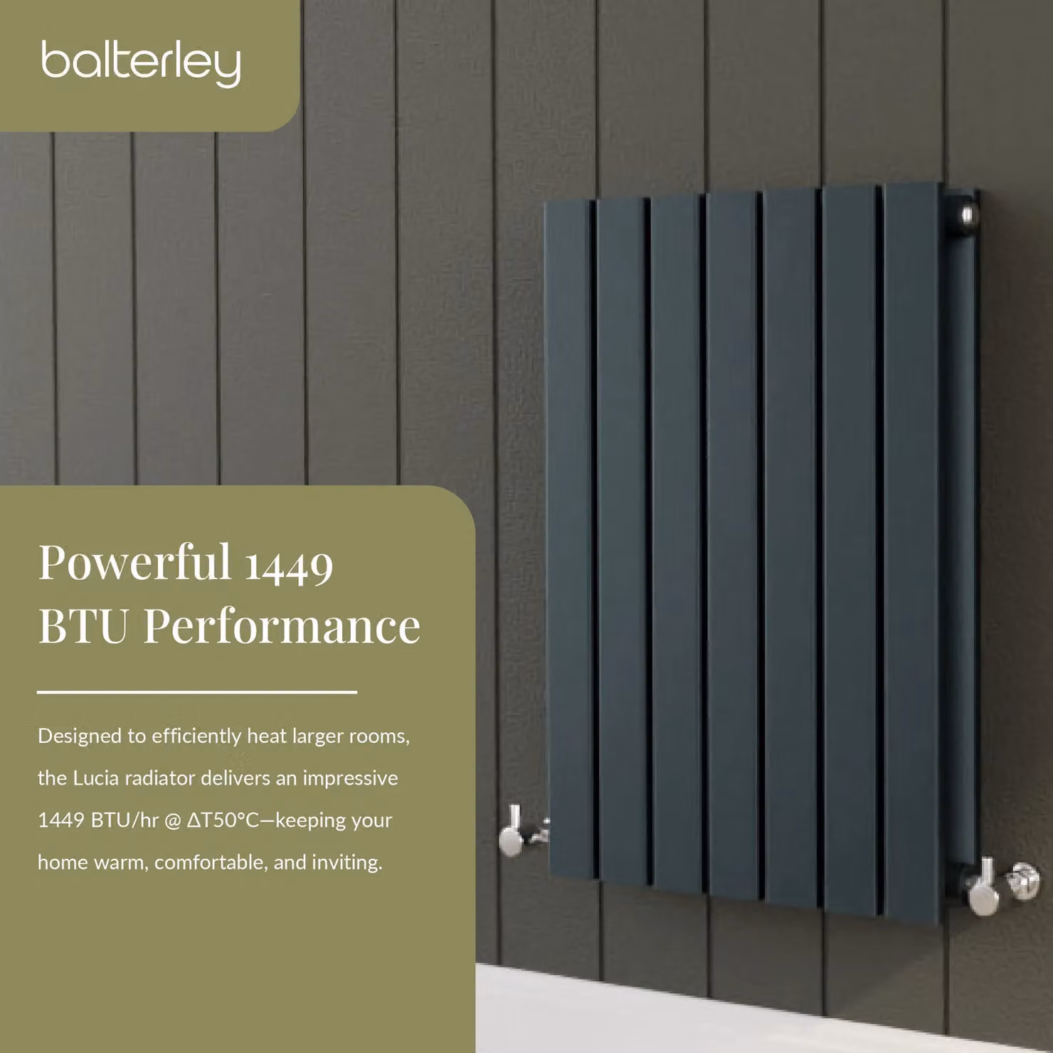 Balterley Lucia Square Horizontal Double Panel Radiator, Anthracite Grey, W: 60 cm, H: 41.2 cm, D: 6 cm – 2