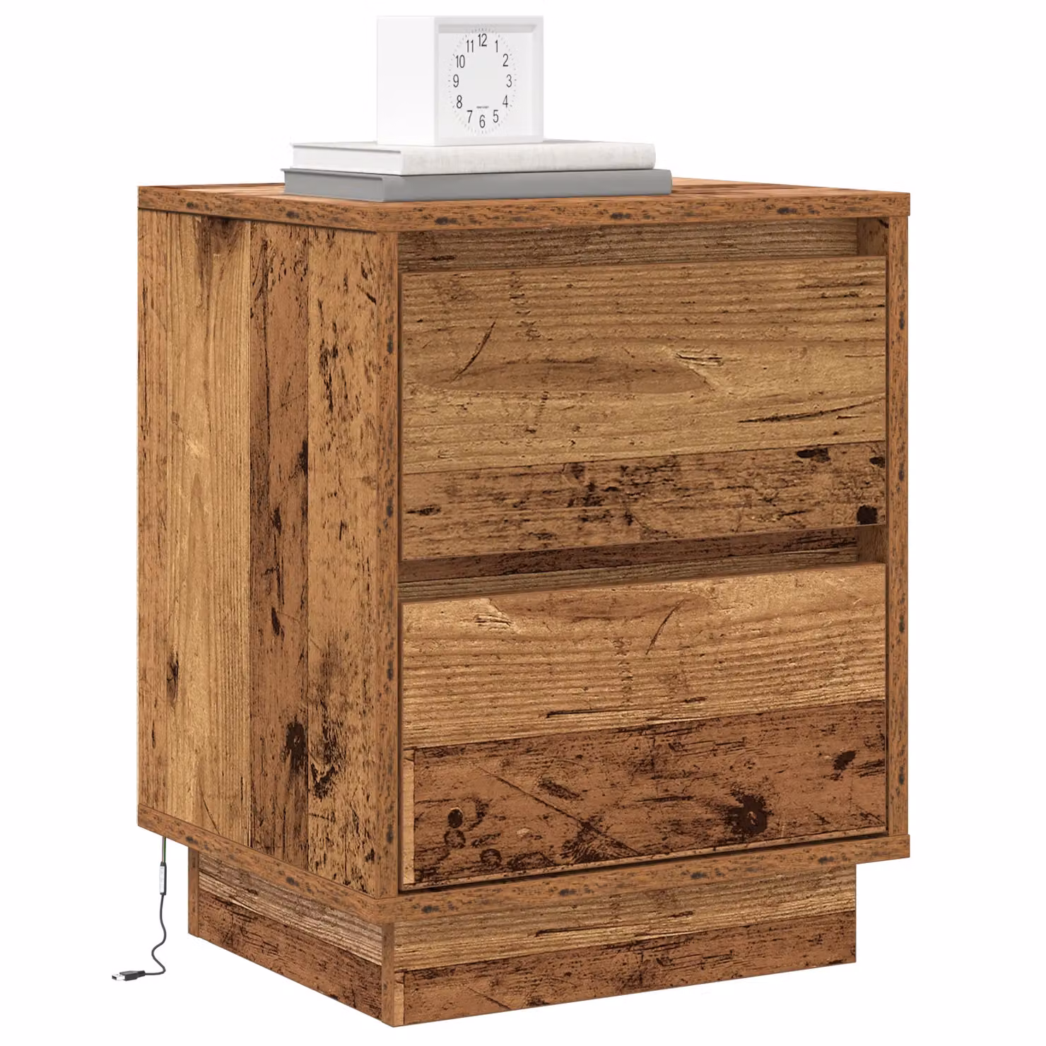 Berkfield Home Set of 2 Rustic Brown Wood Bedside Cabinets with Integrated LED Lights, W/D/H: 39 x 34.5 x 50 cm – 3