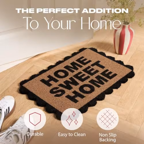 OHS Scallop Edge Slogan Coir Doormat, Black and Brown, W/D/H: 60 x 40 x 1 cm – 7