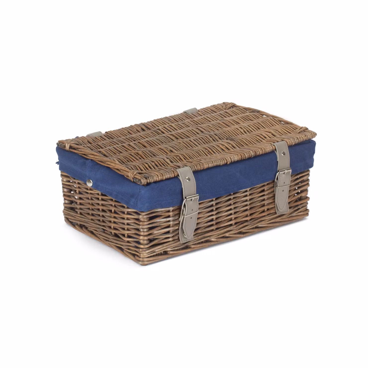 Red Hamper Wicker Basket with Blue Cotton Lining and Handles – 2