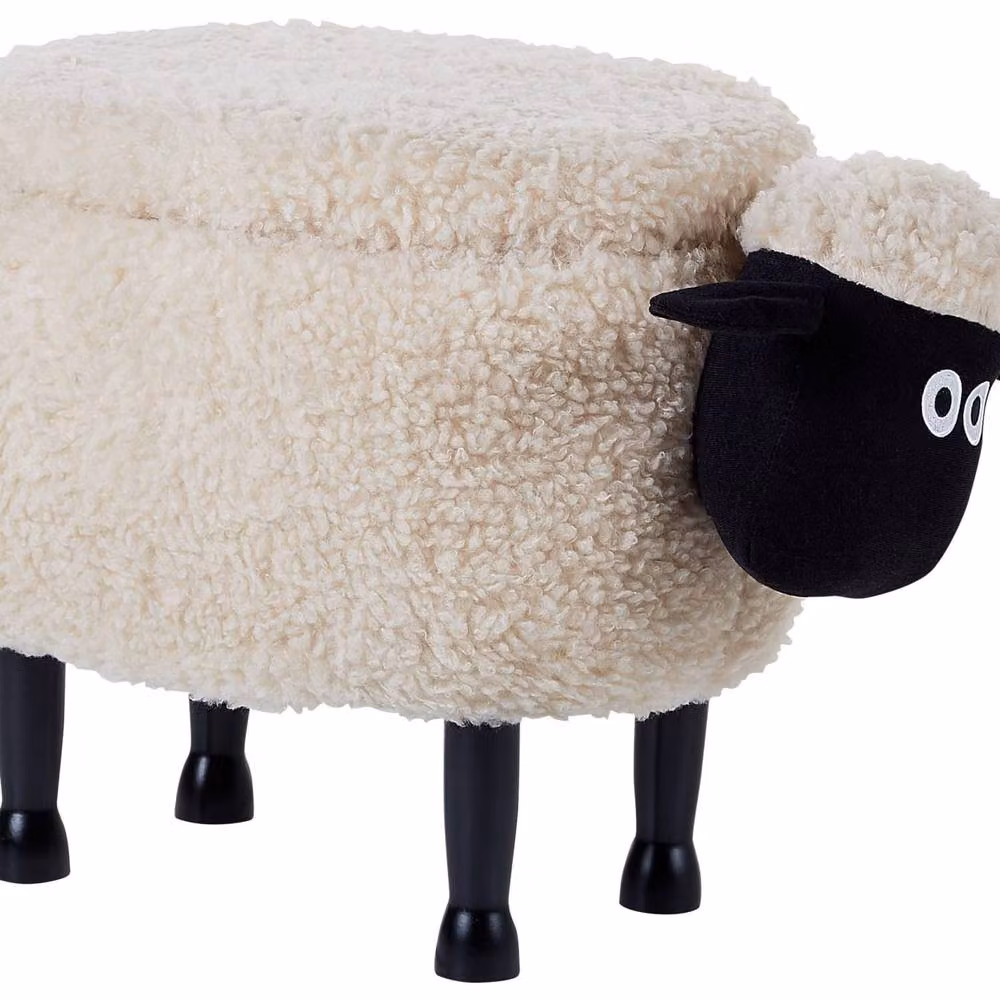 Wyld and Coco Beige Bouclé Kids Footstool with Rubberwood Frame – 2