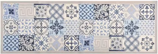 Berkfield Home Washable Mosaic Kitchen Floor Mat, Blue, W: 45 cm, L: 150 cm