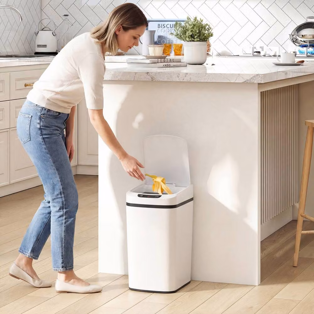 HOMCOM 12L Automatic Touchless Motion Sensor Kitchen Bin, White – 2