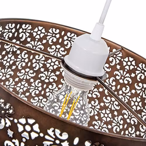 Happy Homewares Moroccan Designed Matt Bronze Metal Circular Pendant Light Shade with Floral Decor, Diameter: 29 cm – 4