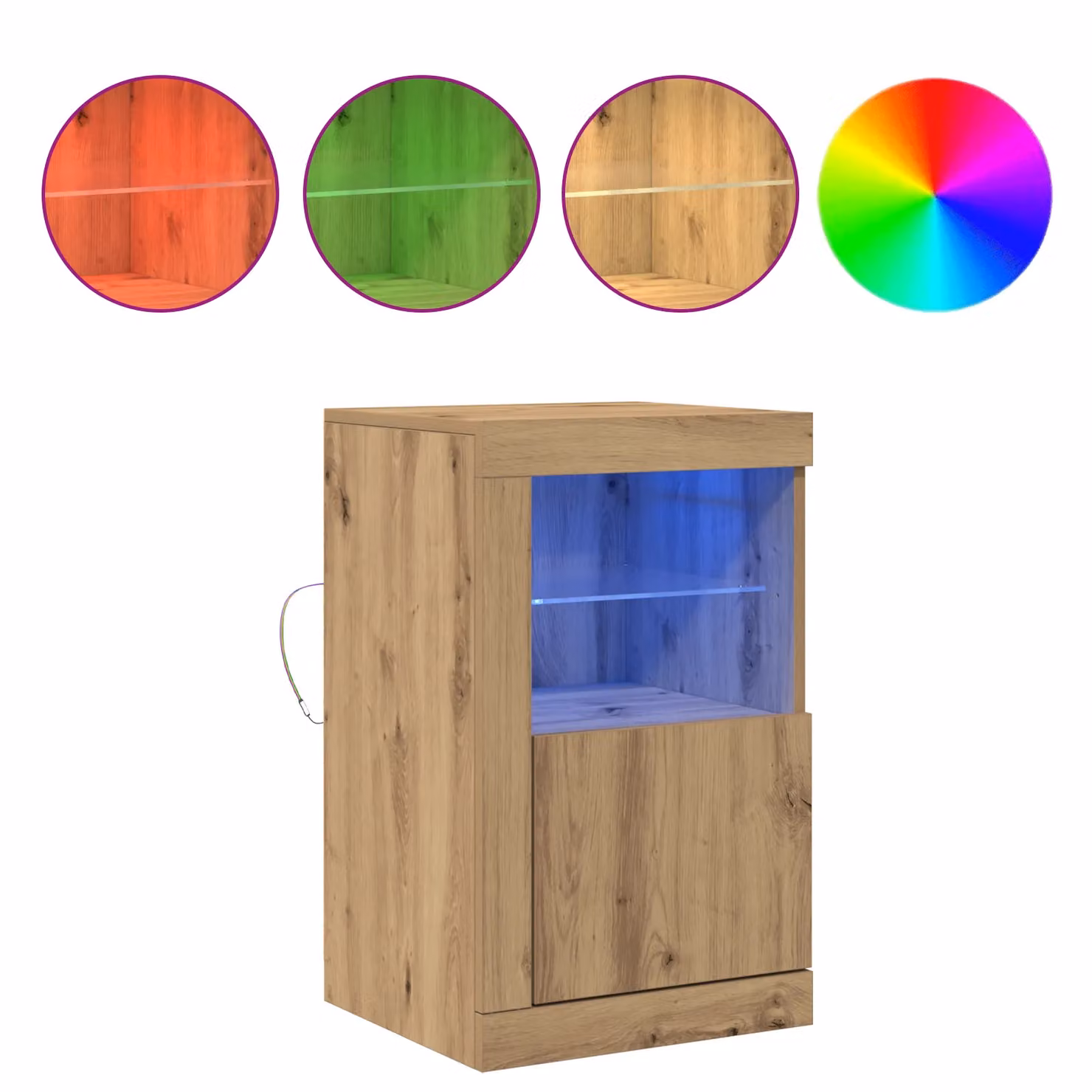 Berkfield Home Artisan Oak Side Cabinets with Integrated LED Lights, Set of 2, Brown, W: 41 cm, D: 37 cm, H: 67 cm – 3