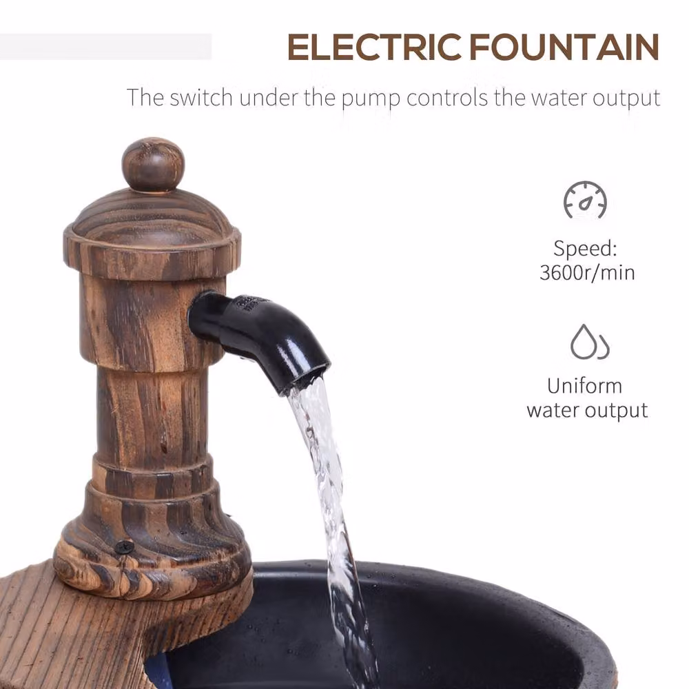 Outsunny Rustic Wood Barrel Tabletop Water Fountain in Brown and Beige – 3