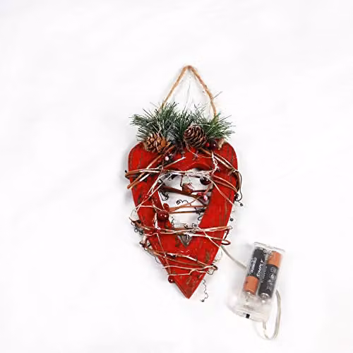 Shatchi Red and Green Wooden Heart LED Tabletop Christmas Decoration W/D/H: 12 x 12 x 19 cm – 2