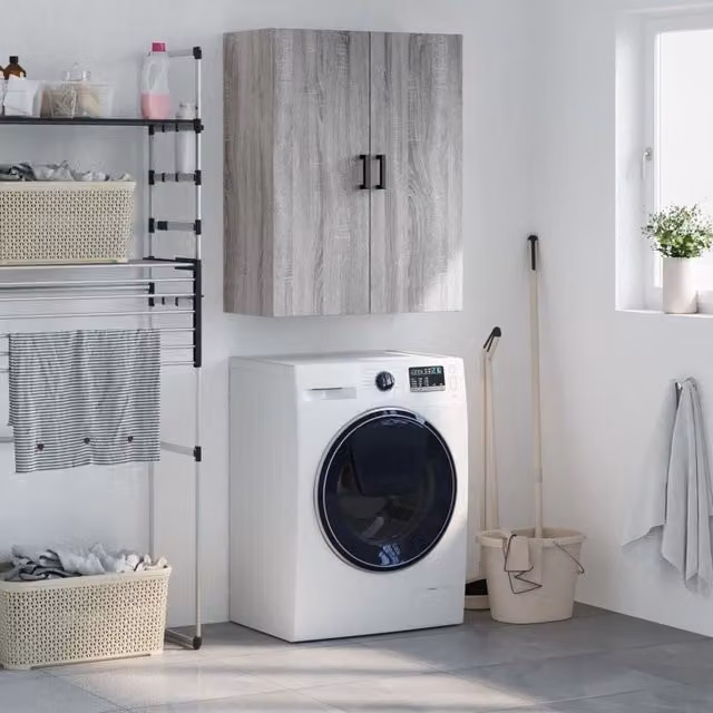 Berkfield Home Wall Mounted Cabinet in Grey Sonoma, W: 69.5 cm, D: 34 cm, H: 90 cm