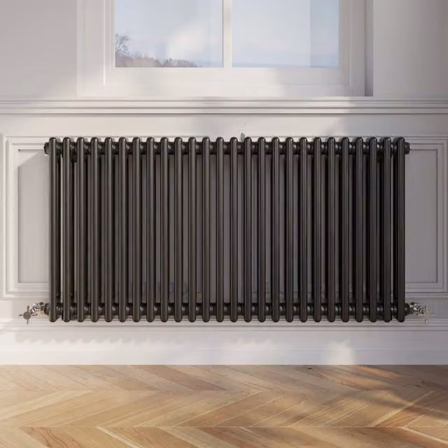 Temprazo Traditional Colosseum Double Bar Column Radiator in Black, W/D/H: 60.0 x 30.0 x 42.5 cm