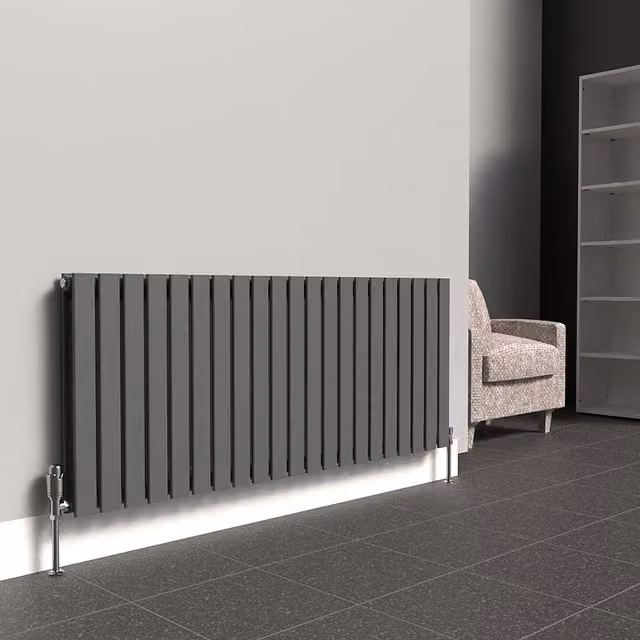 Lux Heat Anthracite Grey Horizontal Double Wall Mounted Radiator, W: 147 cm, H: 60 cm
