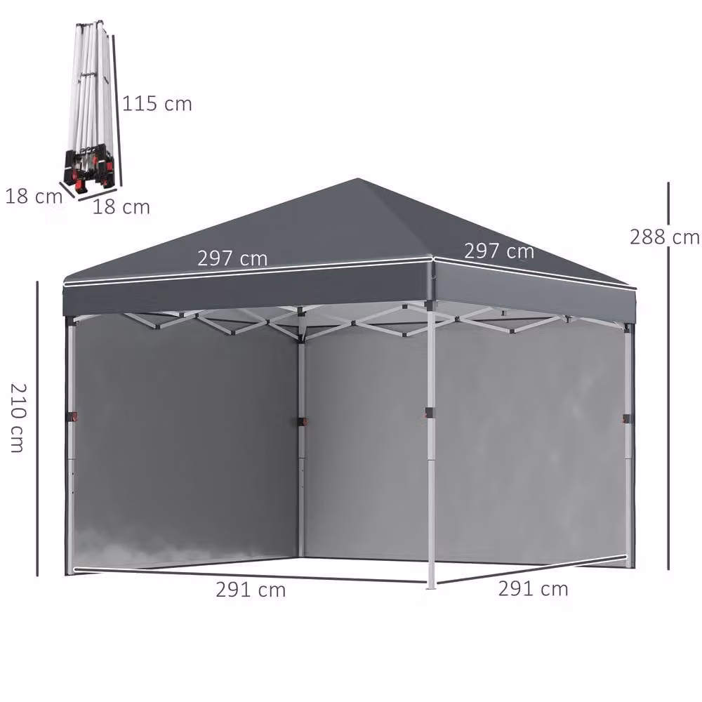Matteo Pop Up Gazebo with Sidewalls and Wheeled Bag, UPF 50+, Grey, W: 3 x D: 3 m – 3
