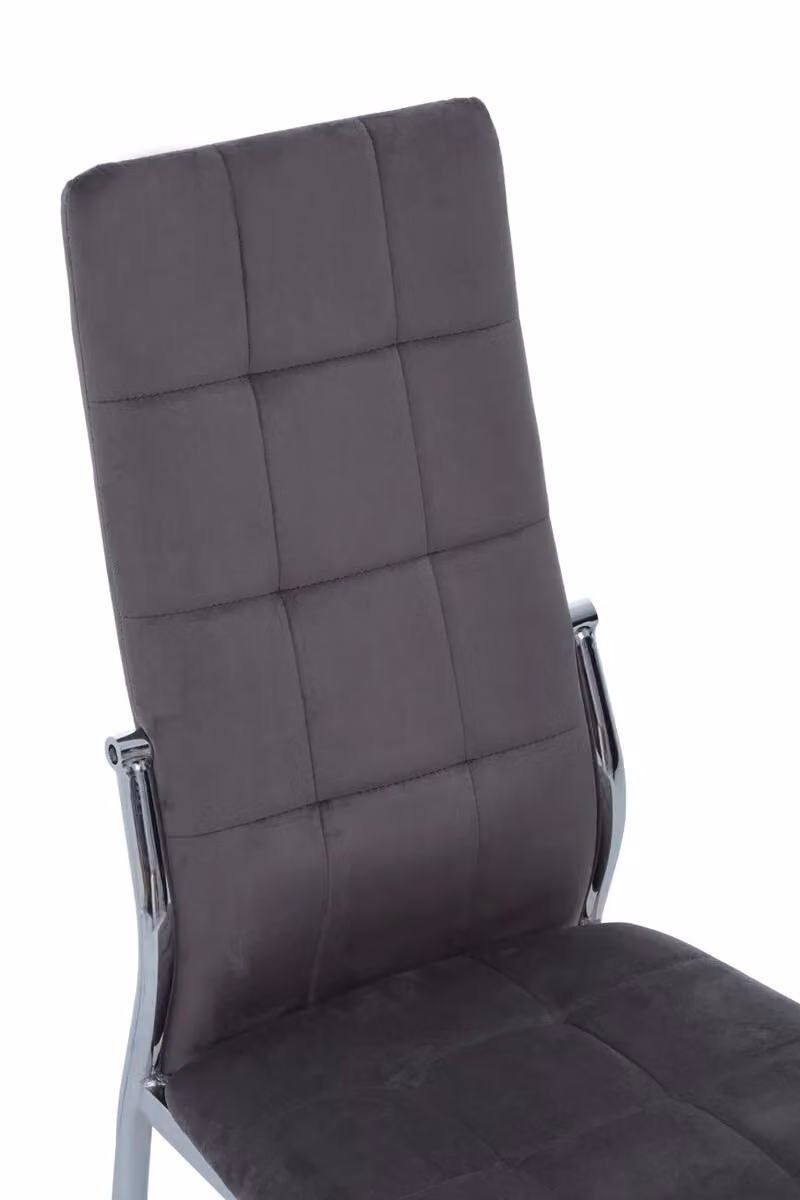 Orsina Tamzin Grey Velvet High Back Dining Chair with Silver Metal Legs – 3