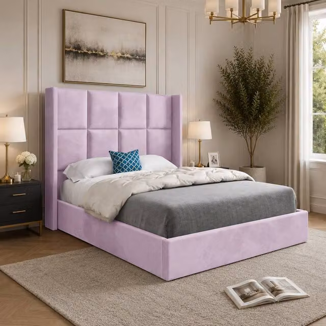 Casani Riversdale Upholstered Designer Bed Frame in Pink Soft Velvet, W/D/H: 90 x 190 x 137 cm