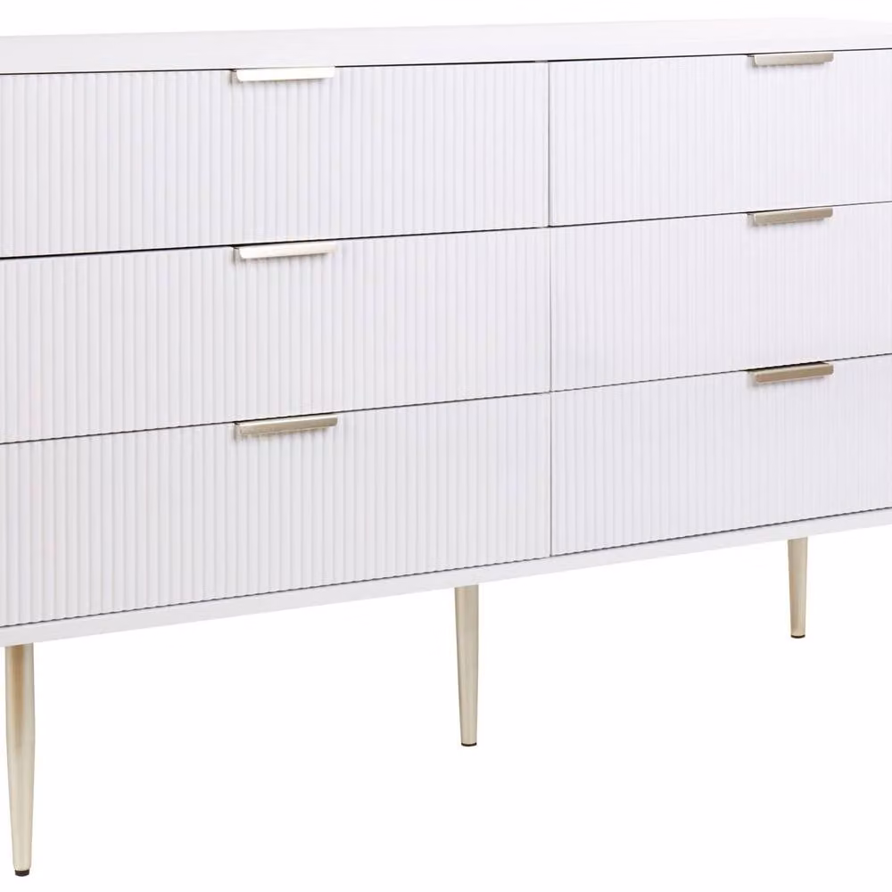 Wyld Haus Nordic 6-Drawer Chest in White Painted MDF with Metal Legs and Fluted Fronts, W/D/H: 120 x 40 x 78 cm – 2