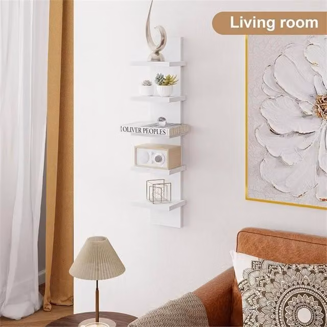 KORVIXA 5 Tier White Lacquered Wall Mounted Corner Floating Shelves – 1