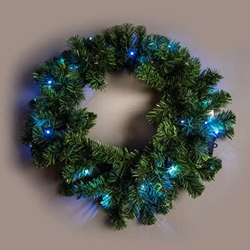 Shatchi Green Alaskan Pine Pre-Lit Christmas Wreath, Diameter: 55 cm – 1