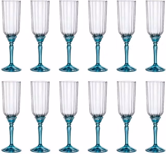 Bormioli Rocco Florian Striped Blue Champagne Flutes, 210ml, Set of 12