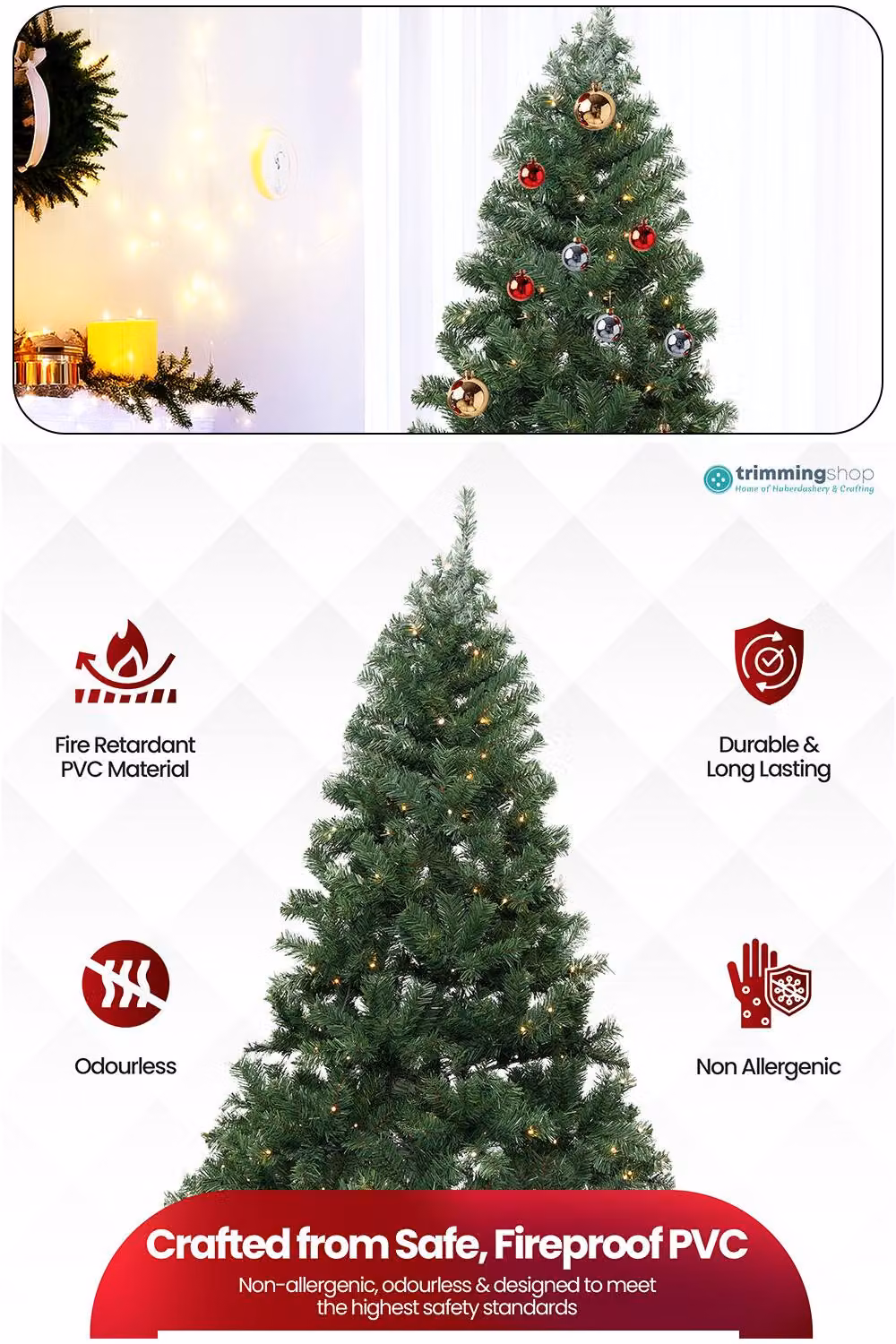 Neel Blue Alpine Artificial Christmas Tree in Green with Warm Colourful LEDs, Height: 152.4 cm – 3