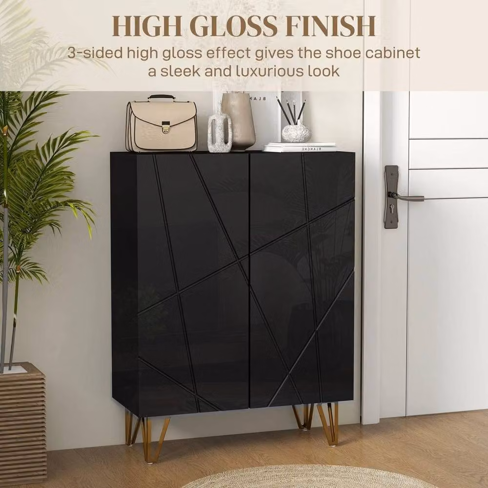 FORGEVIO Modern Glossy Black Shoe Storage Cabinet with Soft-Close Hinged Doors and Internal Shelves, W/D/H: 72 x 31.5 x 95 cm – 4