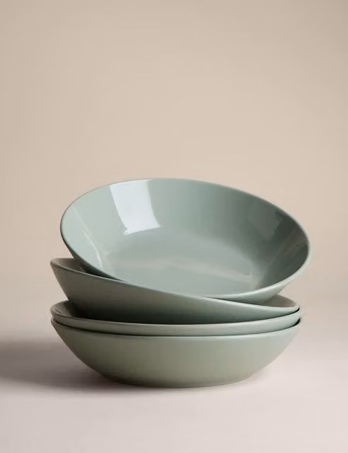 M&S Set of 4 Everyday Stoneware Pasta Bowls in Green