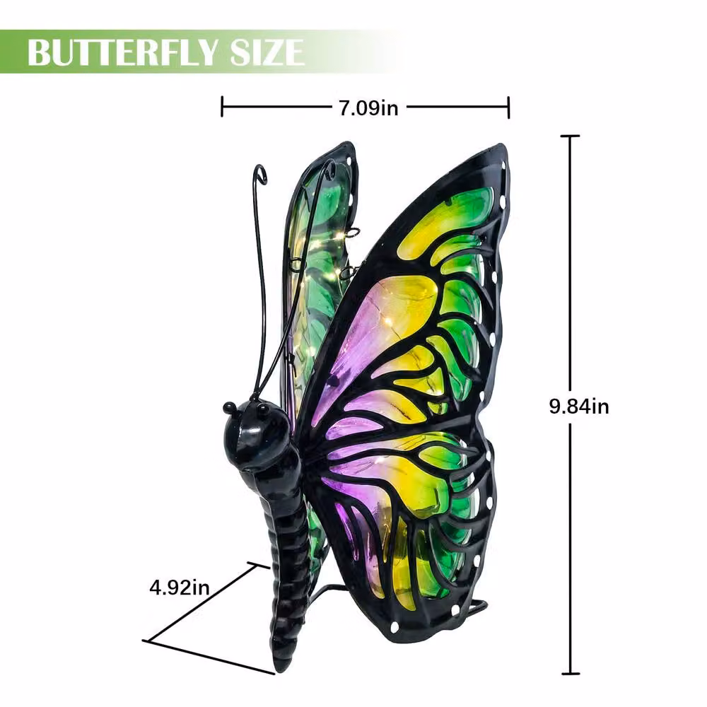 Bright Zeal Solar Butterfly Outdoor Lights, Hand-Painted Multicolour Glass Warm LED Decor – 6
