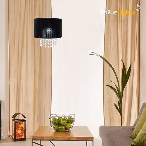 MiniSun Black Voile Ribbon Cylinder Pendant Light Shade with Acrylic Droplets, Width: 28 cm – 4