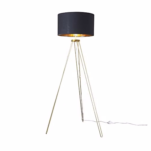 ValueLights Modern Gold Tripod Floor Lamp with Black and Gold Drum Shade – 1