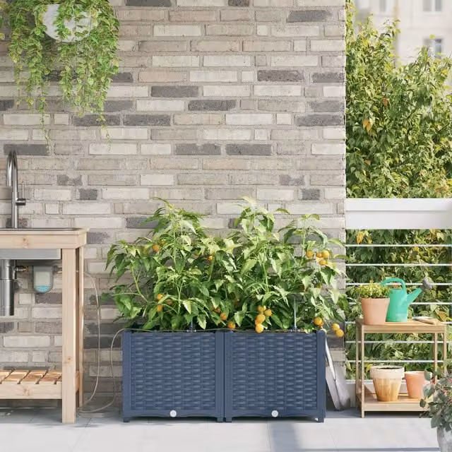 Berkfield Home Garden Planter Basketweave with Storage in Grey, W/D/H: 80 x 40 x 37.5 cm – 1